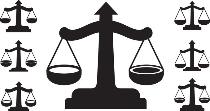 Scales of Justice Icon Set in Black and White
