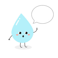 Funny cartoon water drop with speech bubble