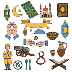 Naklejka premium Islamic Symbols and Icons Collection Illustration.