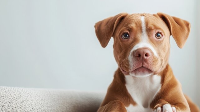 A charming brown puppy sits adorably, showcasing its expressive eyes and playful demeanor, capturing the heart of animal lovers and pet enthusiasts everywhere.