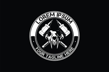 Wolf skull head with cross mallet emblem logo vector image template