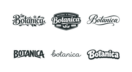 Fototapeta premium Botanical wordmark. Set lettering. harmonious lettering variations of the same emblematic concept, each with different artistic
