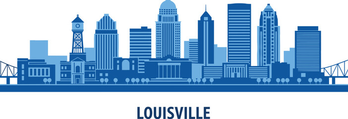 Obraz premium WebBlue Louisville Kentucky City Skyline Vector Illustration Featuring 400 West Market PNC Tower and Iconic Downtown Skyscrapers for Urban Travel Tourism and Business Design