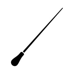 A sleek black paintbrush with a long handle and a rounded brush head