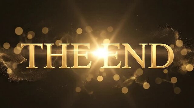 Golden The End Text With Fiery Effect and Lens Flare.