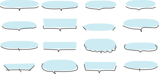 手書き風のシンプルな吹き出しセット　水色　フレーム　コメント枠　イラスト素材