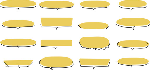 手書き風のシンプルな吹き出しセット　黄色　フレーム　コメント枠　イラスト素材