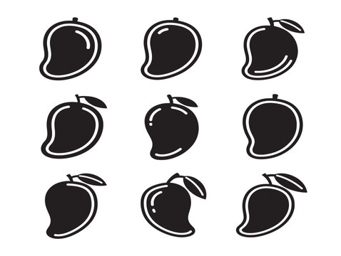 Ripe mango icons silhouette for gorgeous exotic and summer refreshment concepts