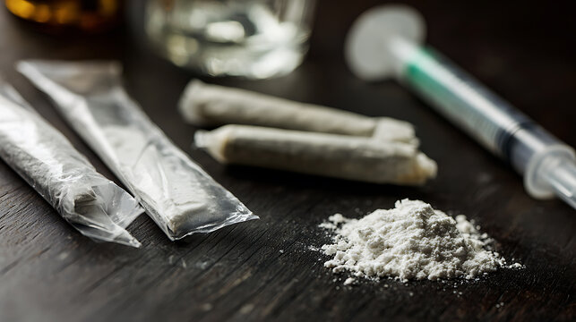 Illicit Substances and Paraphernalia: A Stark Depiction of Potential Addiction and the Shadows of Illegal Drug Use, Presenting a Dangerous Reality
