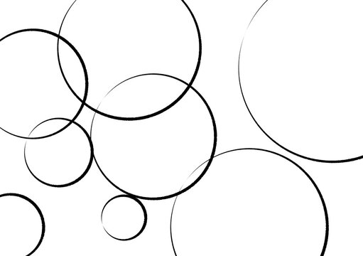 Abstract minimalist background with overlapping circles. Black ink line art circles on white background for creative design