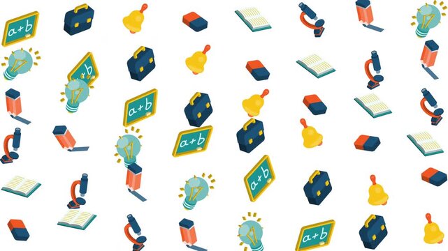 School supplies featuring microscopes, books, blackboards, bulbs, and erasers for educational presentations, backtoschool graphics, and sciencerelated designs.