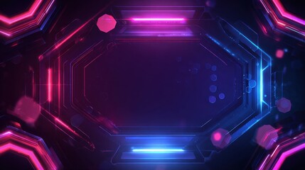 Futuristic Cyberpunk Background with Neon Pink and Blue Glowing Hexagonal Frames and Digital HUD Elements