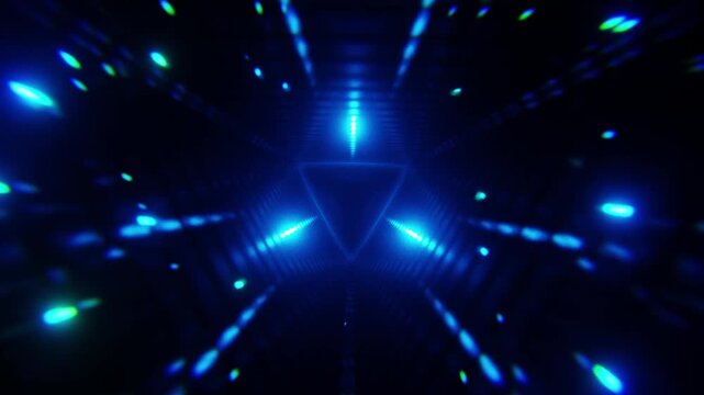 Abstract Neon Triangular Tunnel Motion Graphic with Glowing Light Trails