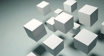 Obraz premium Abstract white cubes floating in a surreal gray space with shadows