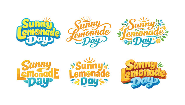 Artistic Lettering Variations. Sunny lemonade day. Set lettering. harmonious lettering variations of the same emblematic concept, each with different artistic