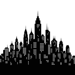 Obraz premium Black Silhouette of a City Skyline at Night.