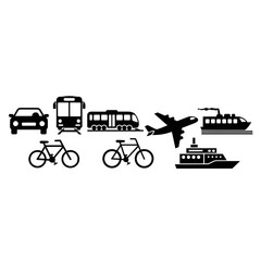 Collection of diverse transportation vehicles and modes.