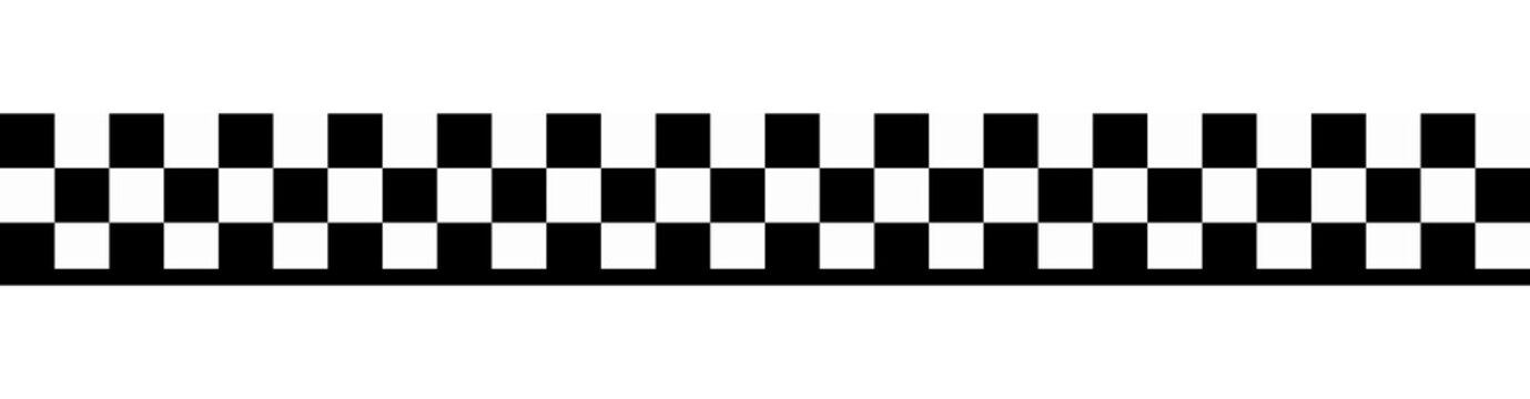 Horizontal checkered racing strip, classic motorsport banner element for car event branding and competition layouts, PNG with transparent background