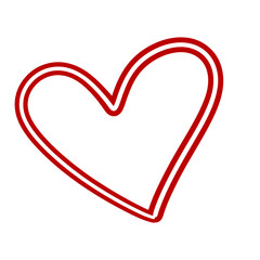 A decorative illustration of a red heart in a simple cartoon style on a white isolated background. The flat design features soft shapes and vibrant colors. Suitable for cards, stickers, packaging, rom