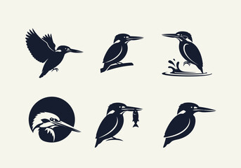 Obraz premium Set of Kingfisher Bird Silhouettes.