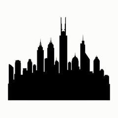 Obraz premium Silhouette of a modern city skyline with tall skyscrapers.