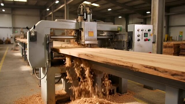 Industrial Woodworking Machinery Cutting Lumber in Factory Production Line