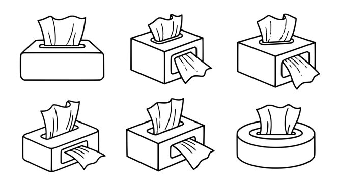 Hygiene tissue box outline icons minimalist black white vector collection