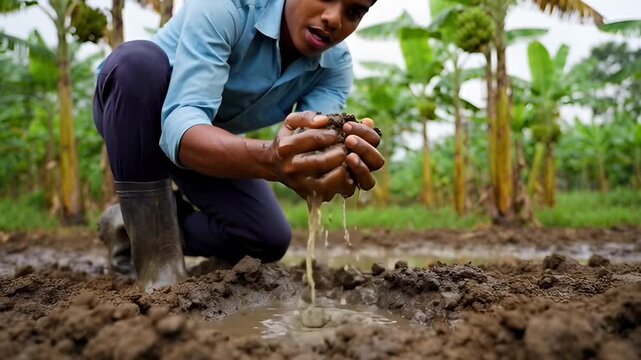 Farmer Examining Soil Quality for Agriculture & Farming Business Growth