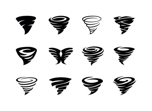 Whirlwind. Icon set. Set Logo of whirlwind: tornado icon. harmonious logo variations of the same emblematic concept, each with different