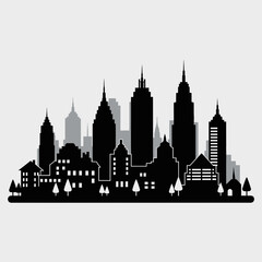 Fototapeta premium Cityscape Silhouette of Modern Buildings and Trees.