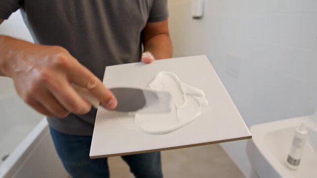 Professional Tile Installation Adhesive Application for Home Renovation