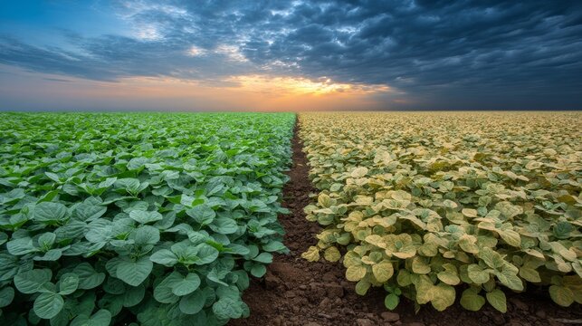 healthy green crops  vers. semi wilted plants