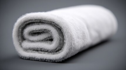 Soft, plush, rolled white fabric item rests against a neutral background.