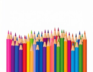 Group of Colored Pencils with Vivid Hues on White Background Art Supplies