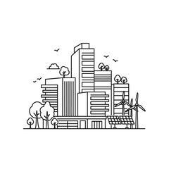 Obraz premium Ecofriendly city skyline with renewable energy sources.