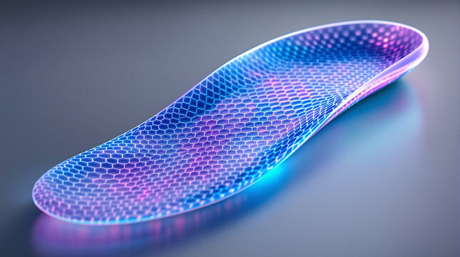 Vibrant blue and pink orthotic shoe insole with hexagonal pattern