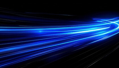 Dynamic Blue Light Streaks on Black Background Abstract