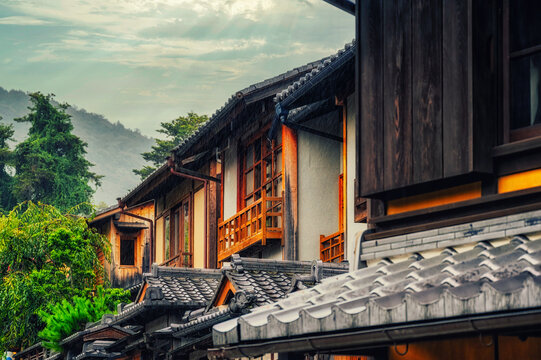 Traditional wooden homes in Gion, Kyoto, Japan