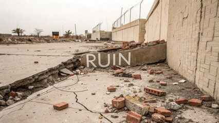 Abandoned Urban Landscape with Crumbling Walls and Debris