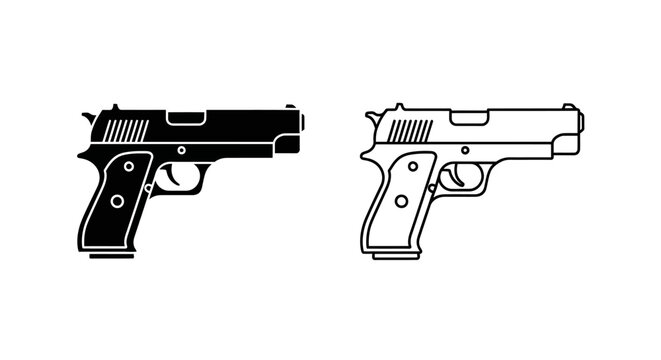 Black and white handgun illustration, gun drawing, firearm art, weapon design, pistol sketch, gun artwork Vector