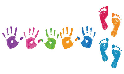 Colorful Handprint and Footprint Set &ndash; Kids Paint Hands, Baby Feet, Fingerprint and Artistic Imprint Vector Collection