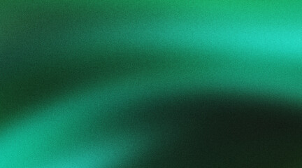 Emerald green wave pattern transitioning into dark gradient surface with grainy noise texture. © aditnak