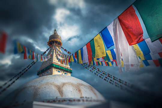 Boudhanath Sadak Stupa in Kathmandu, the center of Tibetan Buddhism.