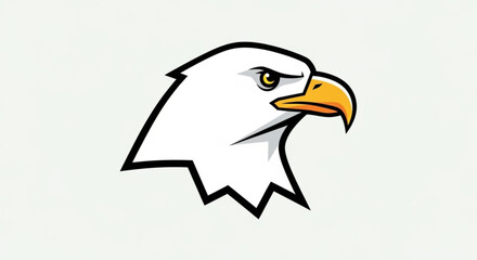 Obraz premium Cartoon bald eagle head in profile with yellow beak and sharp gaze on light green background