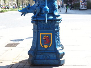 Historic Blue Water Pump in Szczecin Poland - Historic blue cast iron water pump in Szczecin,...