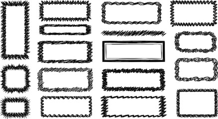 Obraz premium Hand drawn scribble frames, rough black doodle borders, sketch rectangle vector illustration, grunge pencil design element isolated on white background.