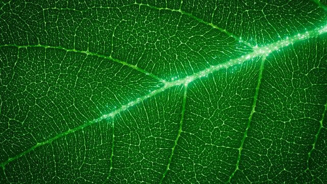 Detailed Close-up Macro shot of a vibrant green leaf showing its intricate veins and texture, nature's art