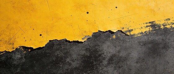 Naklejka premium abstract black and yellow grunge texture with rough paint edge, industrial distressed background with cracked surface and urban street art style