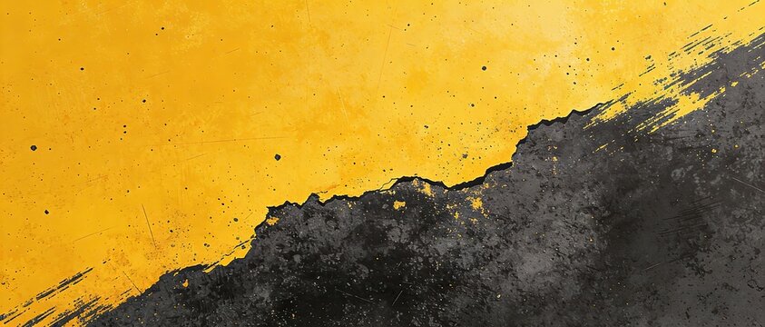 abstract black and yellow grunge texture with rough paint edge, industrial distressed background with cracked surface and urban street art style