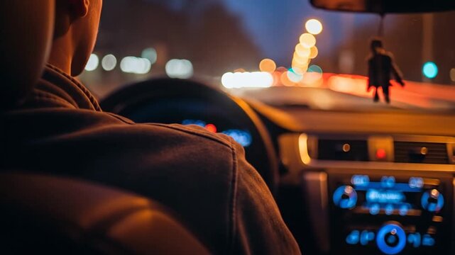 Night Drive from Drivers Perspective with City Lights